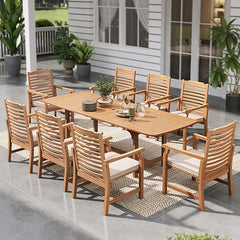 9-Piece Expandable Acacia Wood Patio Dining Set with 8 Chairs