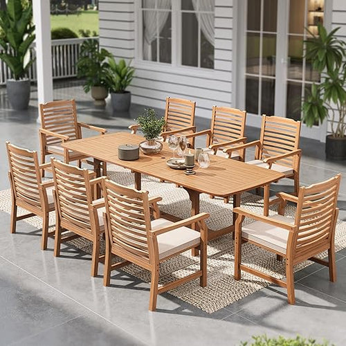 9-Piece Expandable Acacia Wood Patio Dining Set with 8 Chairs