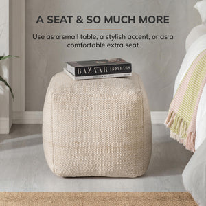Square Pouf Ottoman Footrest – Polyester Cotton Floor Seating