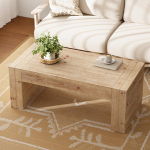 Rustic Wood Coffee Table with Thick Legs & Burl Finish