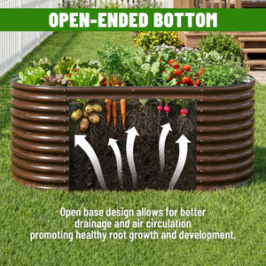Galvanized Metal Raised Garden Bed with Safety Edge & Open Base