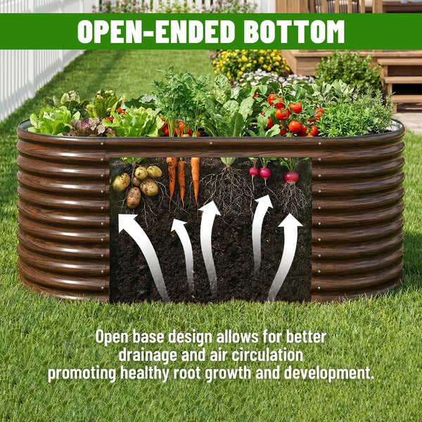 Galvanized Metal Raised Garden Bed with Safety Edge & Open Base