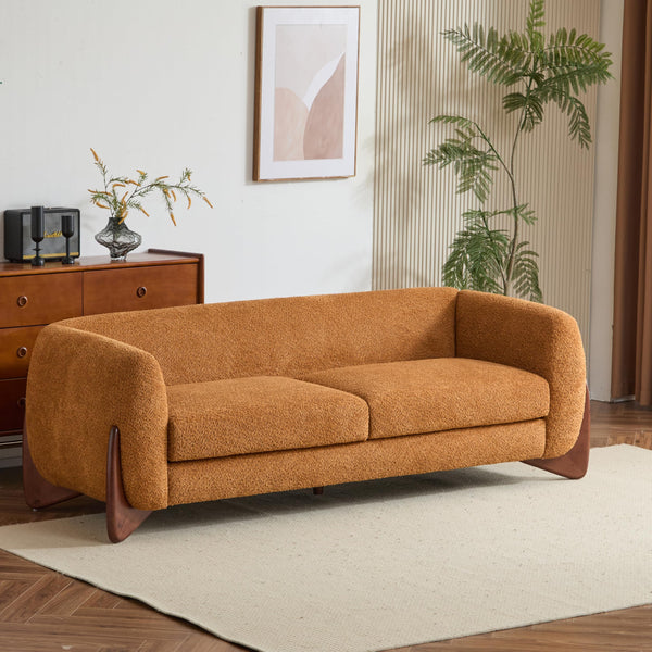 82" Boucle 3-Seater Sofa with Wood Legs