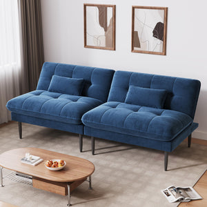 70" Convertible Futon Sofa Bed – Velvet Loveseat, 4-in-1 Sleeper, Blue