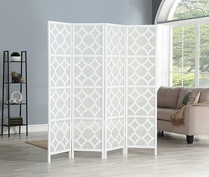 4-Panel Room Divider with Quarterfoil Mesh Design