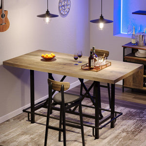 63-Inch Industrial Counter Height Bar Table with Metal Footrest