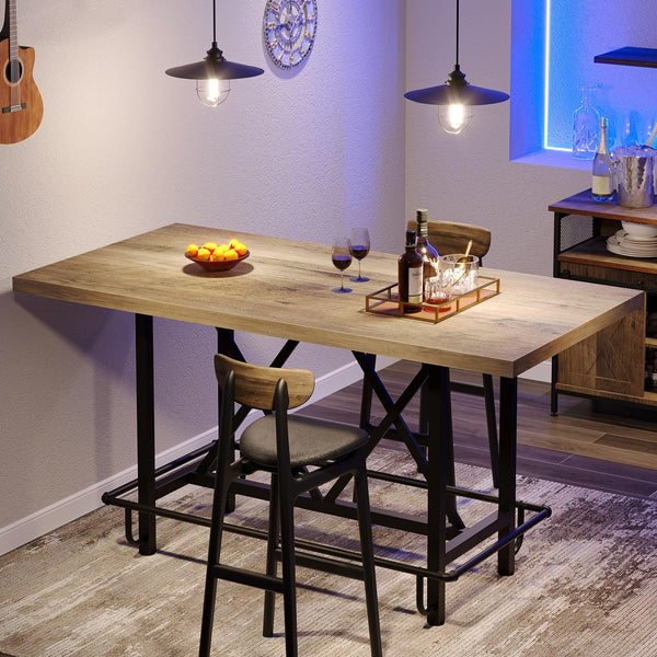 63-Inch Industrial Counter Height Bar Table with Metal Footrest