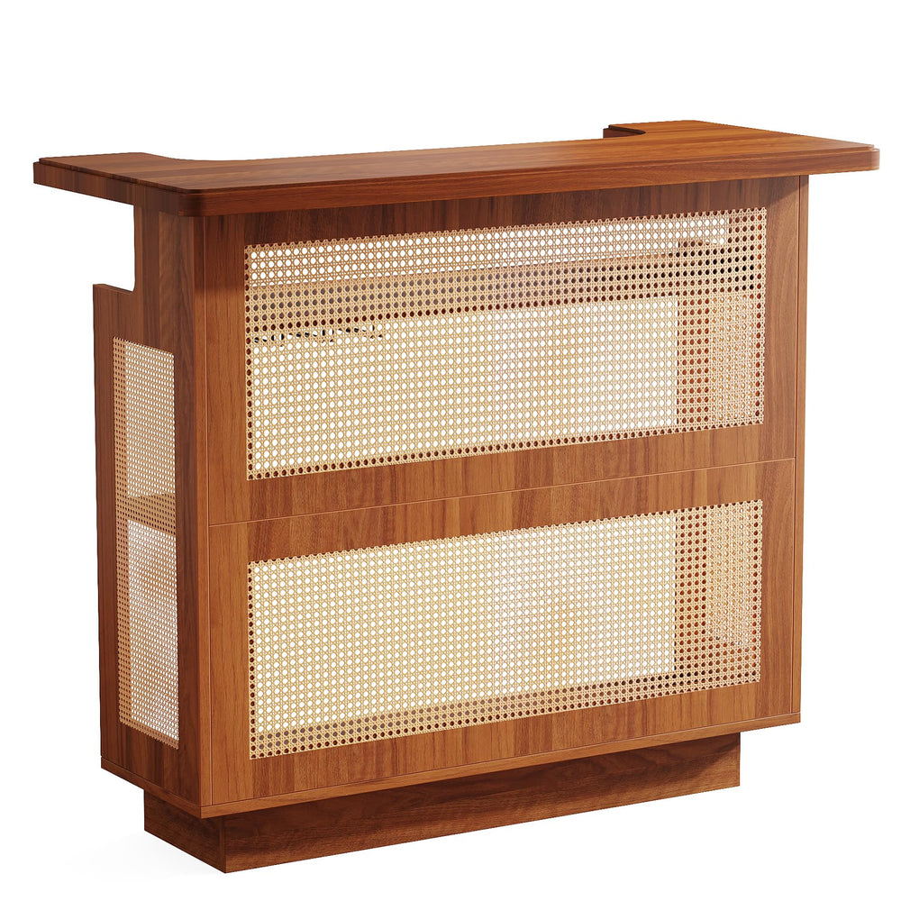 Farmhouse Rattan Bar Cabinet with Stemware Racks