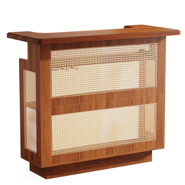 Farmhouse Rattan Bar Cabinet with Stemware Racks