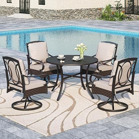 7-Piece Outdoor Patio Dining Set with Swivel Chairs & Rectangular Table