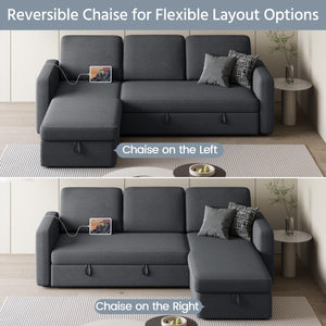 L-Shaped Sleeper Sectional Sofa with Pull-Out Bed, Storage & USB Charging