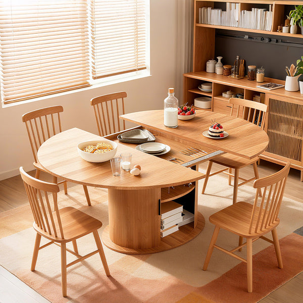 63 Inch Extendable Round Dining Table with 2-Tier Storage Shelf