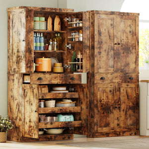 Kitchen Pantry Cabinet 72" Freestanding with Drawer & Sliding Racks
