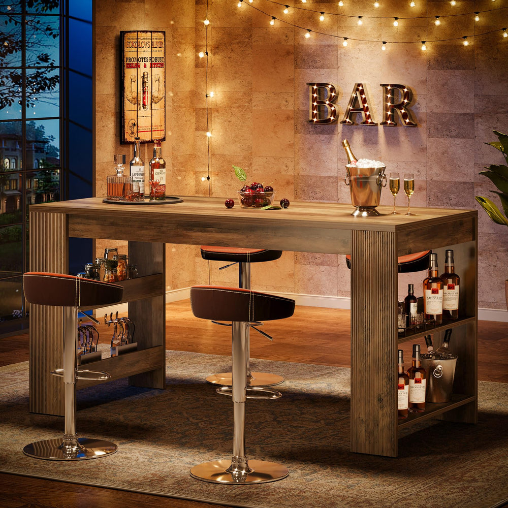63-Inch Counter Height Bar Table with Storage Shelves