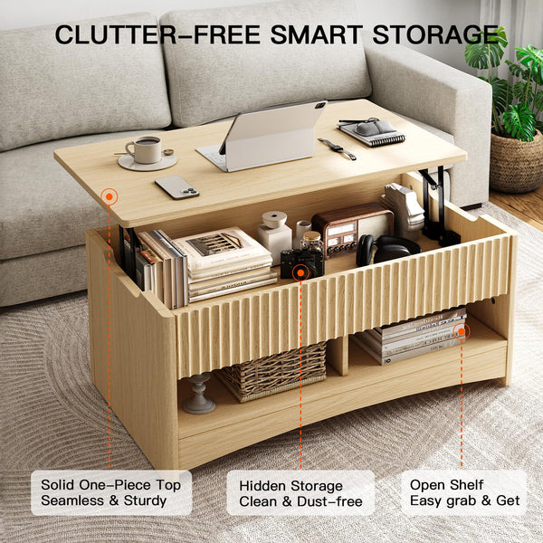 Lift Top Coffee Table with Storage & Hidden Compartment
