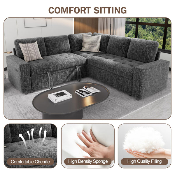 L-Shaped Modular Sectional Sleeper Sofa with Pull-Out Bed