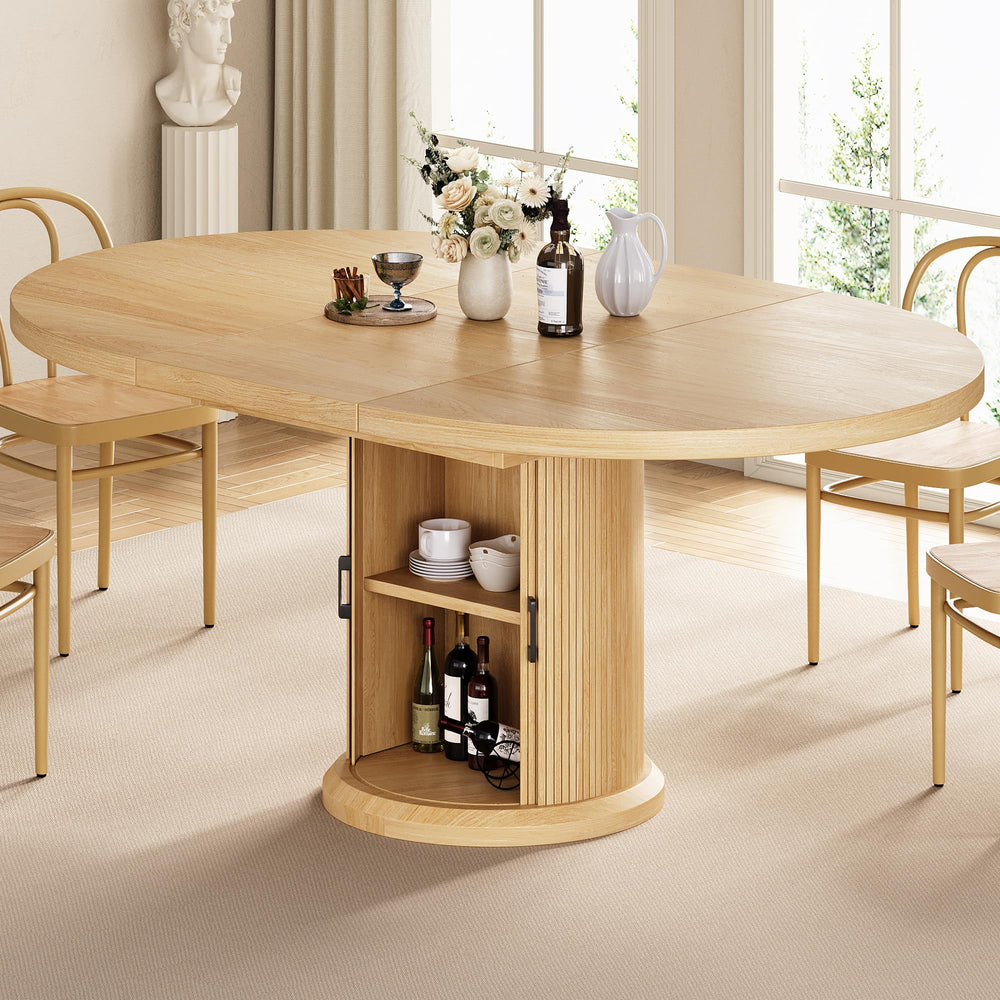 Extendable Round Dining Table with Storage Shelf
