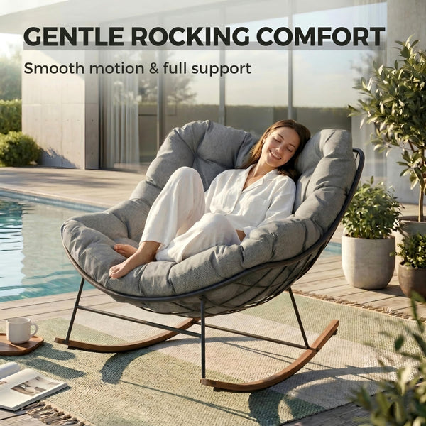 Oversized Papasan Outdoor Rocking Chair with Cushion