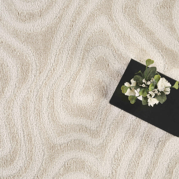 Cream Sculpted Swirl Area Rug