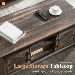 3-Piece Farmhouse Living Room Table Set with Sliding Barn Doors & Charging Station