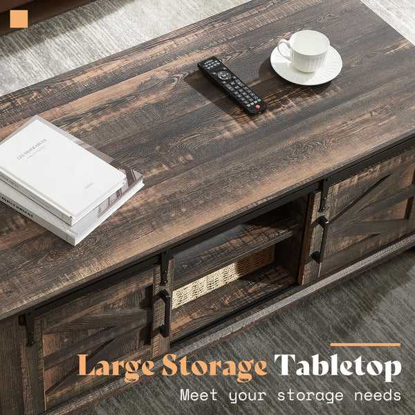 3-Piece Farmhouse Living Room Table Set with Sliding Barn Doors & Charging Station