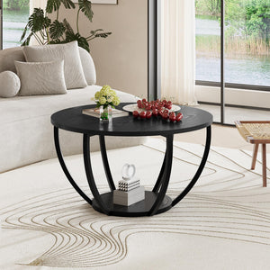 Round Coffee Table 2-Tier with Storage Shelf