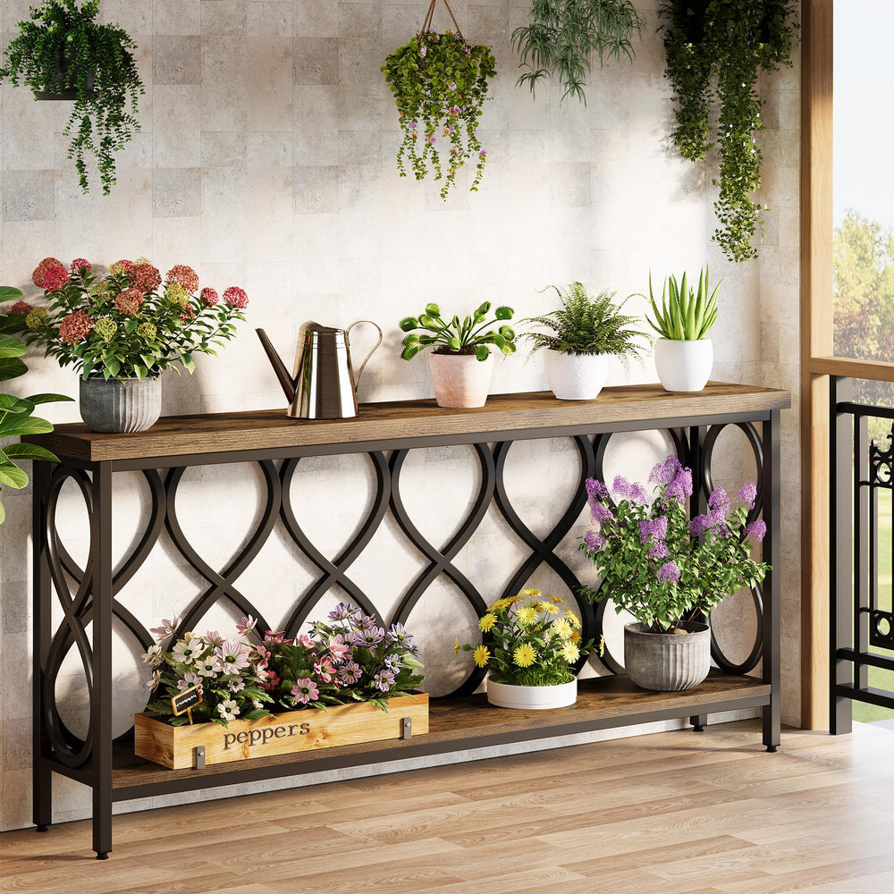 70.87" Industrial Console Table with Bottom Shelf