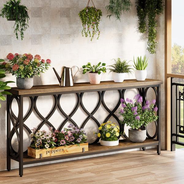 70.87" Industrial Console Table with Bottom Shelf