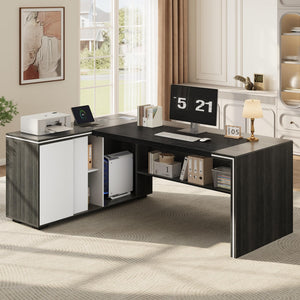 L-Shaped Executive Desk with Cabinet Storage