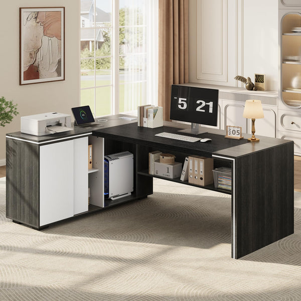 L-Shaped Executive Desk with Cabinet Storage
