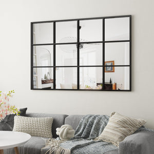 Large Arched Grid Wall Mirror – Matte Black Metal Frame