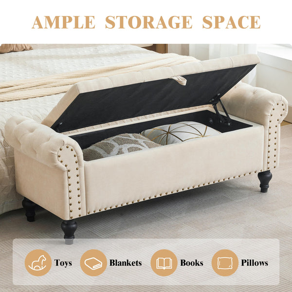 51" Linen Storage Ottoman Bench with Hidden Compartment