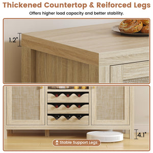Rattan Wine Bar Cabinet with Glass Holder & Sideboard Storage