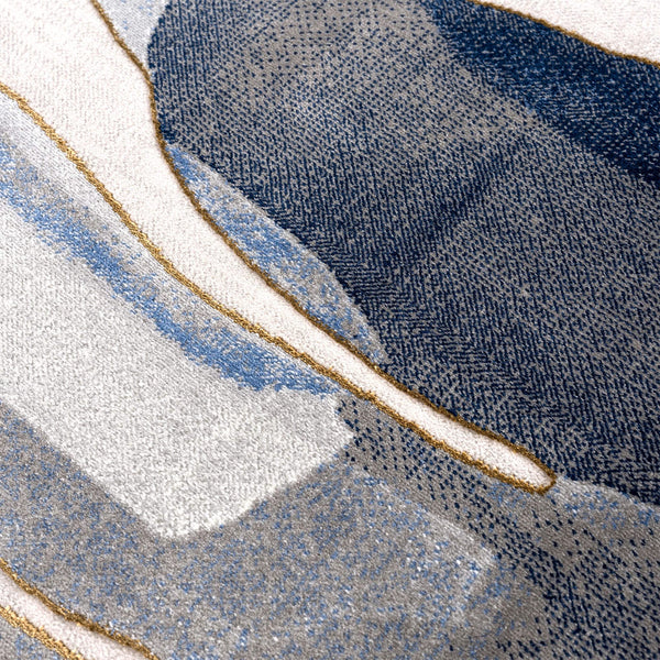 Blue & Grey Modern Circles Washable Area Rug
