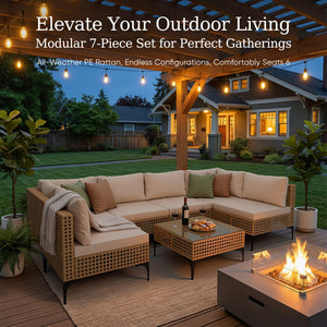 7-Piece Outdoor Wicker Sectional Sofa Set with Coffee Table