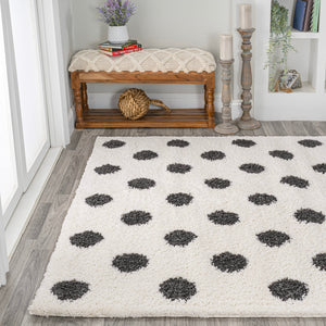 Moroccan Polka Dot Shag Area Rug – White & Gray