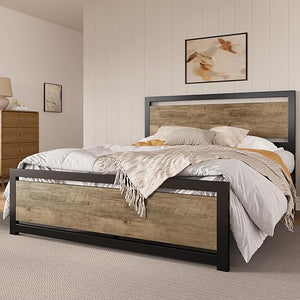 Metal Platform Bed Frame with Headboard & Slat Support