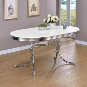 Oval Dining Table with Chrome Base – White, 60 Inch