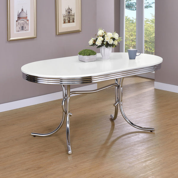 Oval Dining Table with Chrome Base – White, 60 Inch
