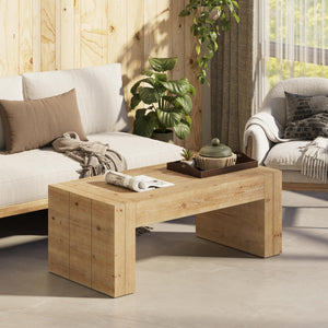 Rustic Wood Coffee Table with Thick Legs & Burl Finish