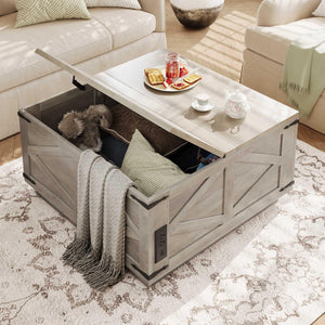 Farmhouse Lift Top Coffee Table with LED & USB-C
