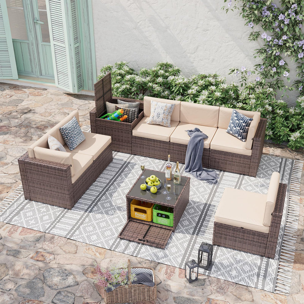 8-Piece Outdoor Patio Sectional Sofa Set with Storage Table