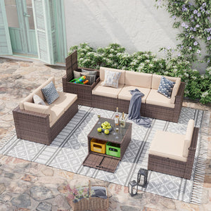 8-Piece Outdoor Patio Sectional Sofa Set with Storage Table