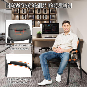 Waiting Room Chairs No Wheels Set of 4 – Leather Reception Guest Chairs with Padded Arms