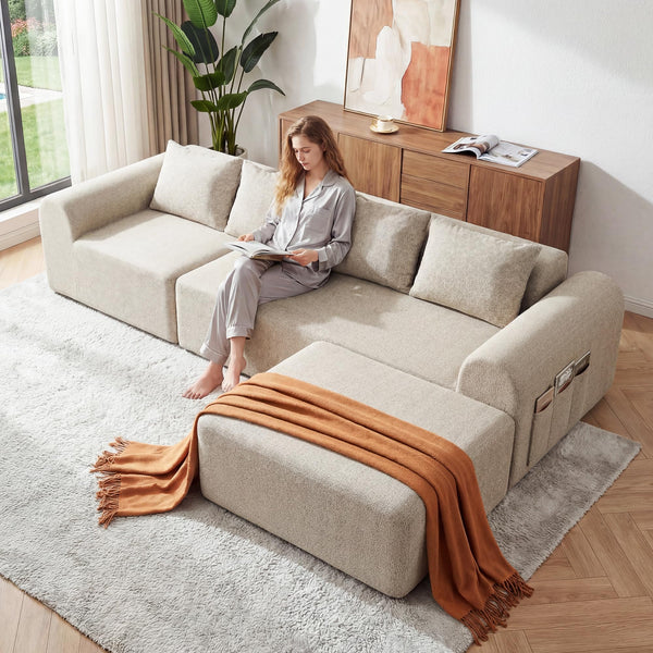 Modular L-Shaped Sectional Sofa with Ottoman