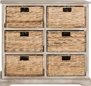Wicker Basket Storage Chest with Distressed Wood Frame