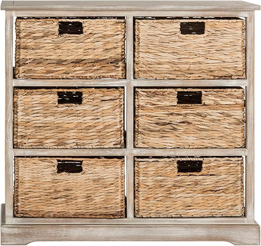 Wicker Basket Storage Chest with Distressed Wood Frame