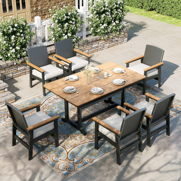 7-Piece HDPE Outdoor Dining Set with Cushions
