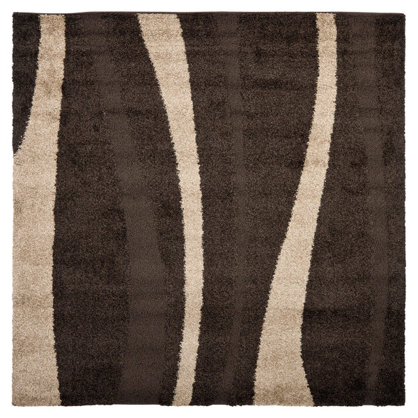 8x10 Cream & Dark Brown Shag Area Rug – Non-Shedding Plush Pile