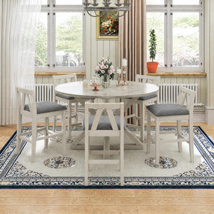 7-Piece Solid Wood Foldable Dining Table Set for 6